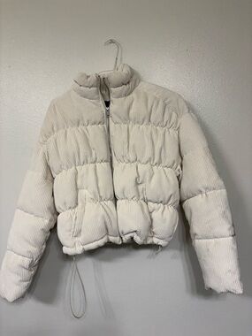 Hollister Cream Corduroy Quilted Puffer Jacket